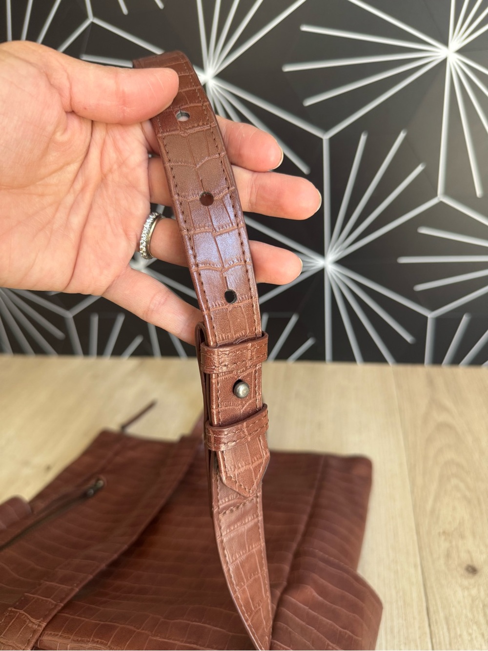 Freshly Picked Mini Minimal Backpack - Chocolate Croc Embossed Vegan Leather - Picture 8 of 8